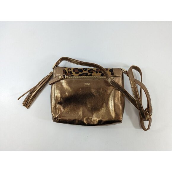 RJ Graziano Crossbody Handbag Purse Bronze Leopard Leather Bag Tassel - Picture 2 of 14